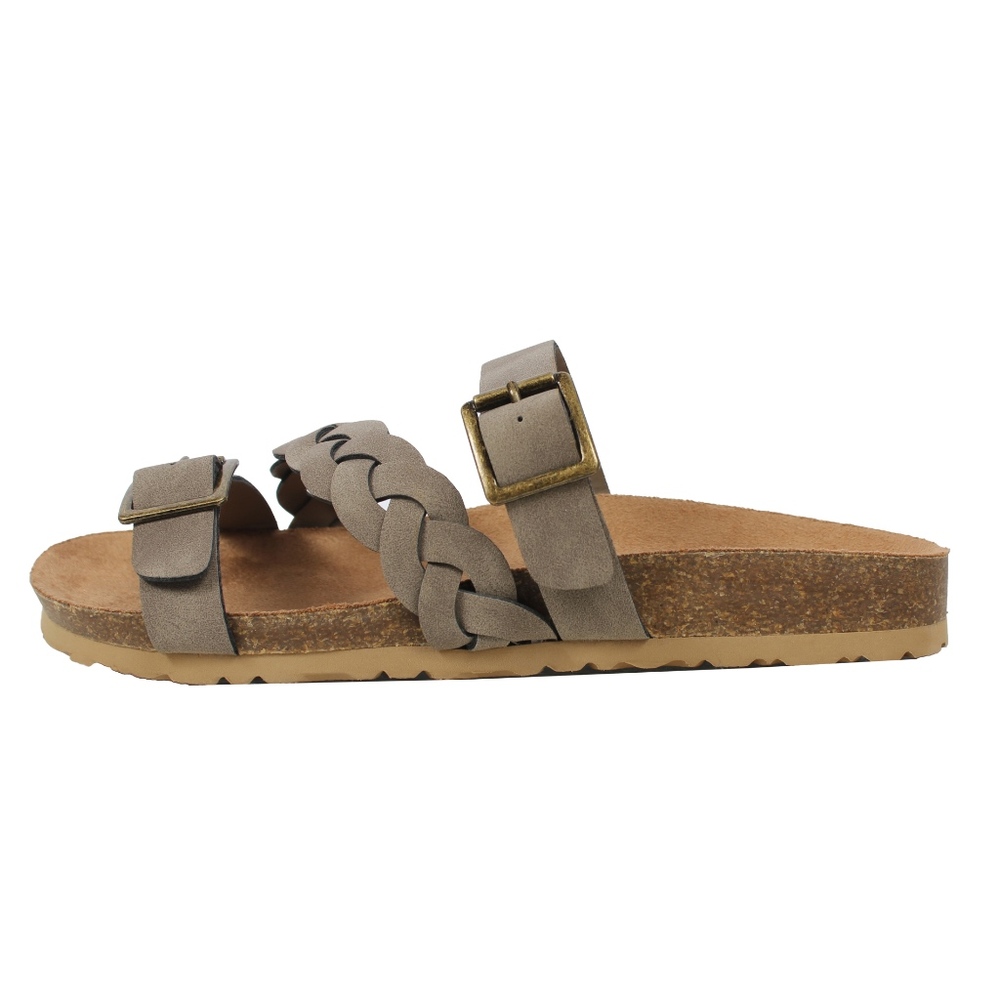 Taupe Buckle Strap Cork Platform Slip On - Picture 3 of 7